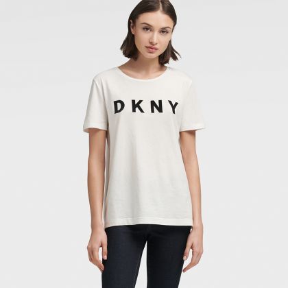 تي شيرت أبيض نسائي من DKNY - W3276CNA-4