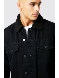 FULLY BORG LINED DENIM JACKET - TRUE BLACK