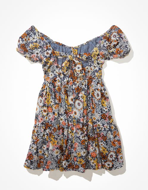 AE FLORAL BUTTON-FRONT BABYDOLL MINI DRESS