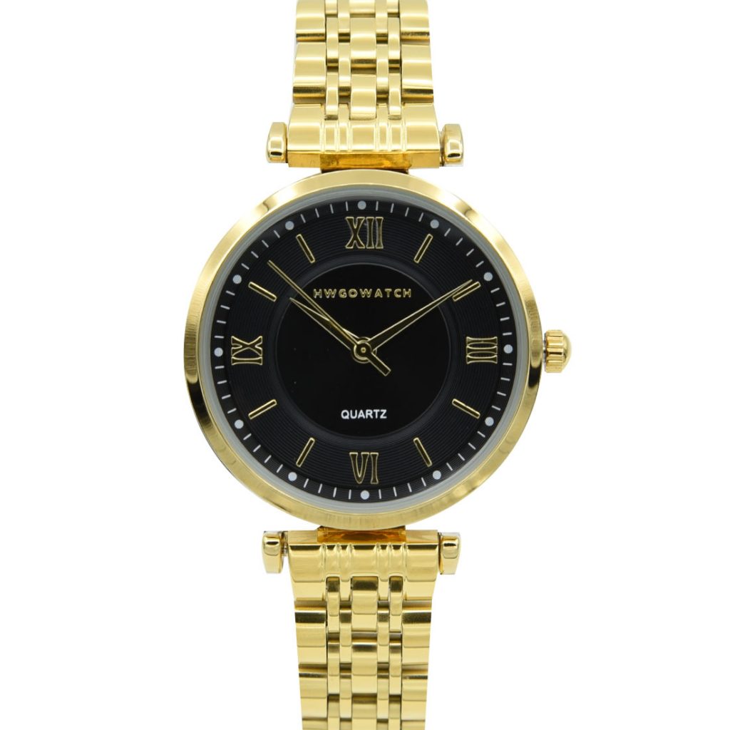 Women's watch, gold, black dial 20011