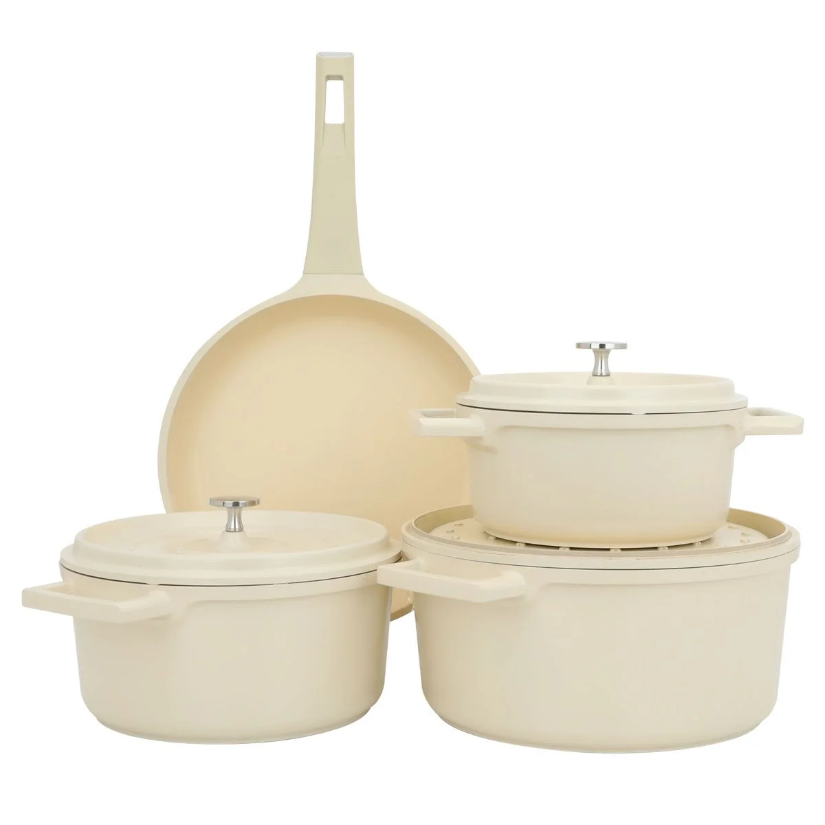 Robust aluminum non-stick coating 7-piece set, light beige