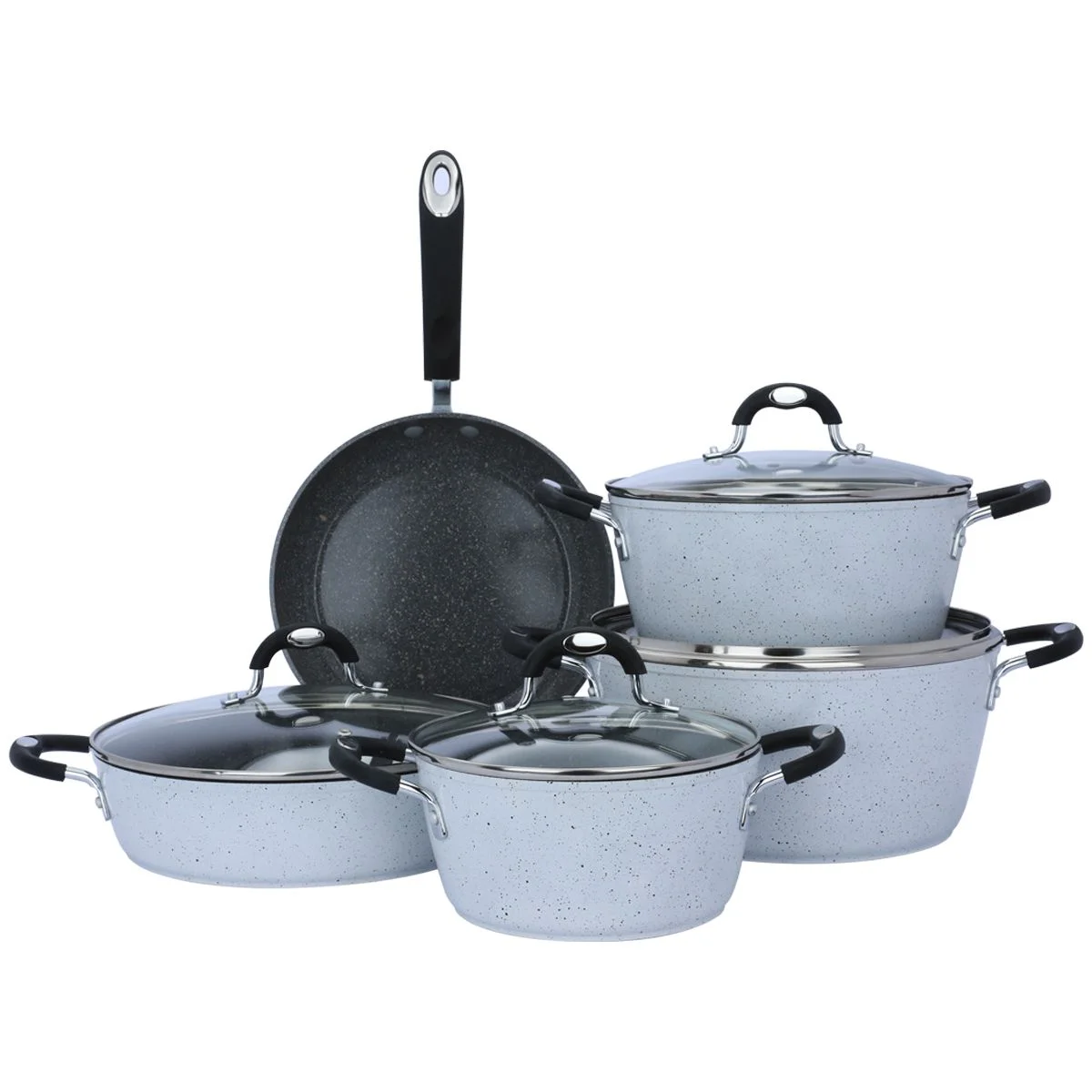 Rocky Beige Granite Cookware Set With Glass Lid 9 Pieces