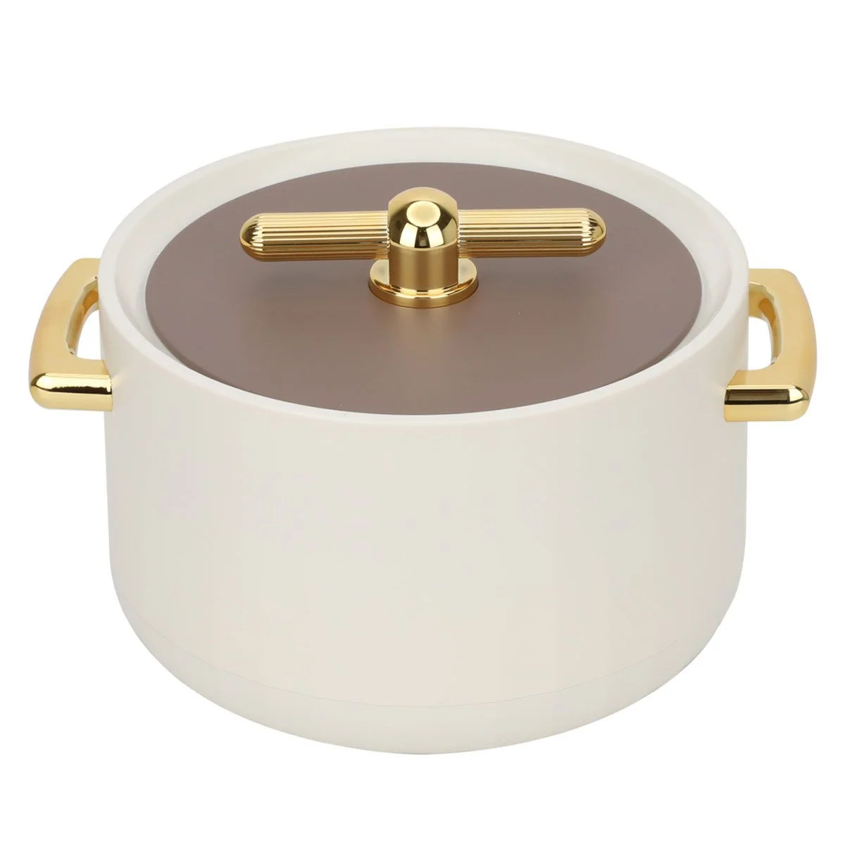 Round food container light beige golden handle dark brown cover 250ml