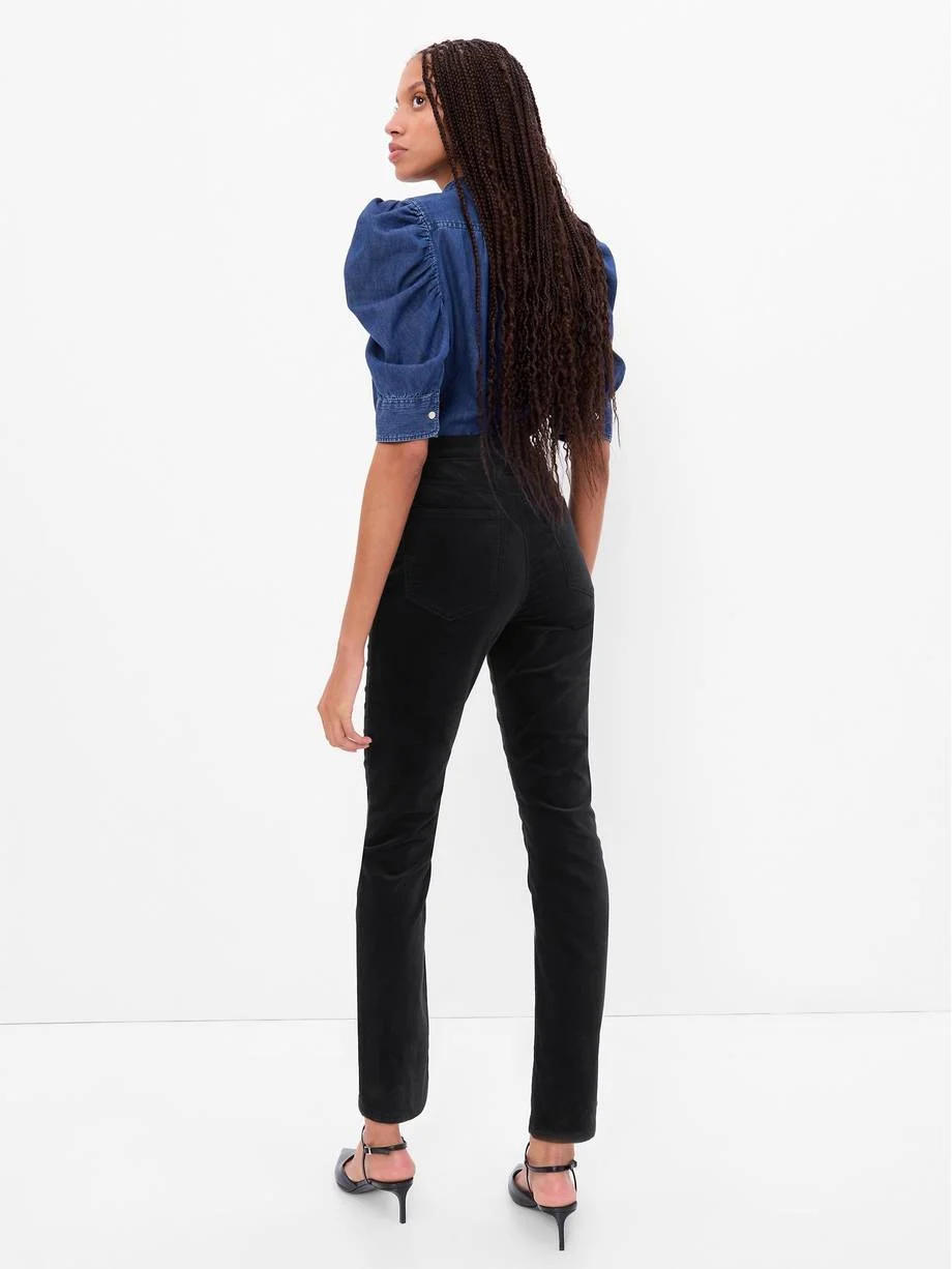 High Rise Velvet Vintage Slim Jeans with Washwell