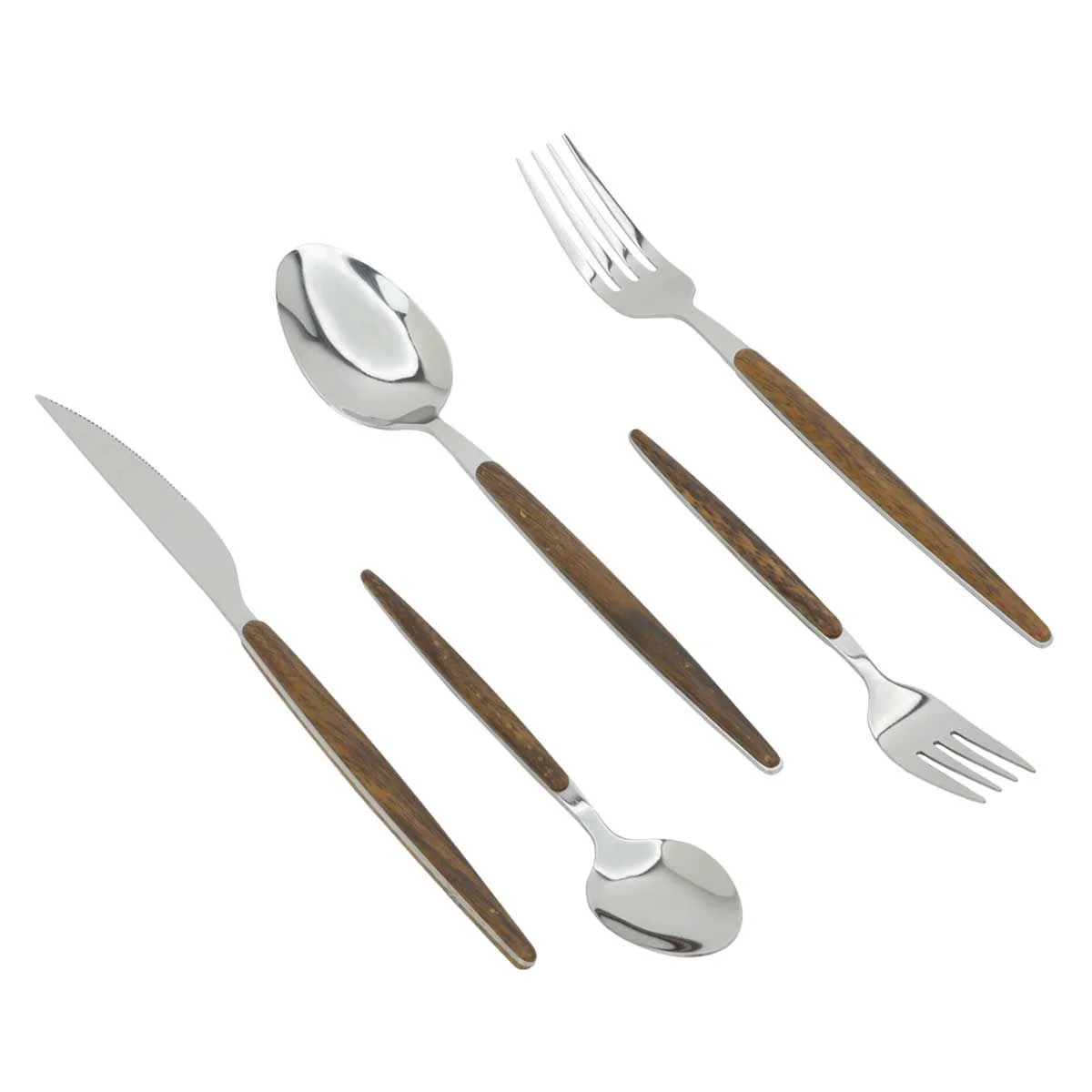 Silver stainless steel cutlery set with wooden handle 30 pieces