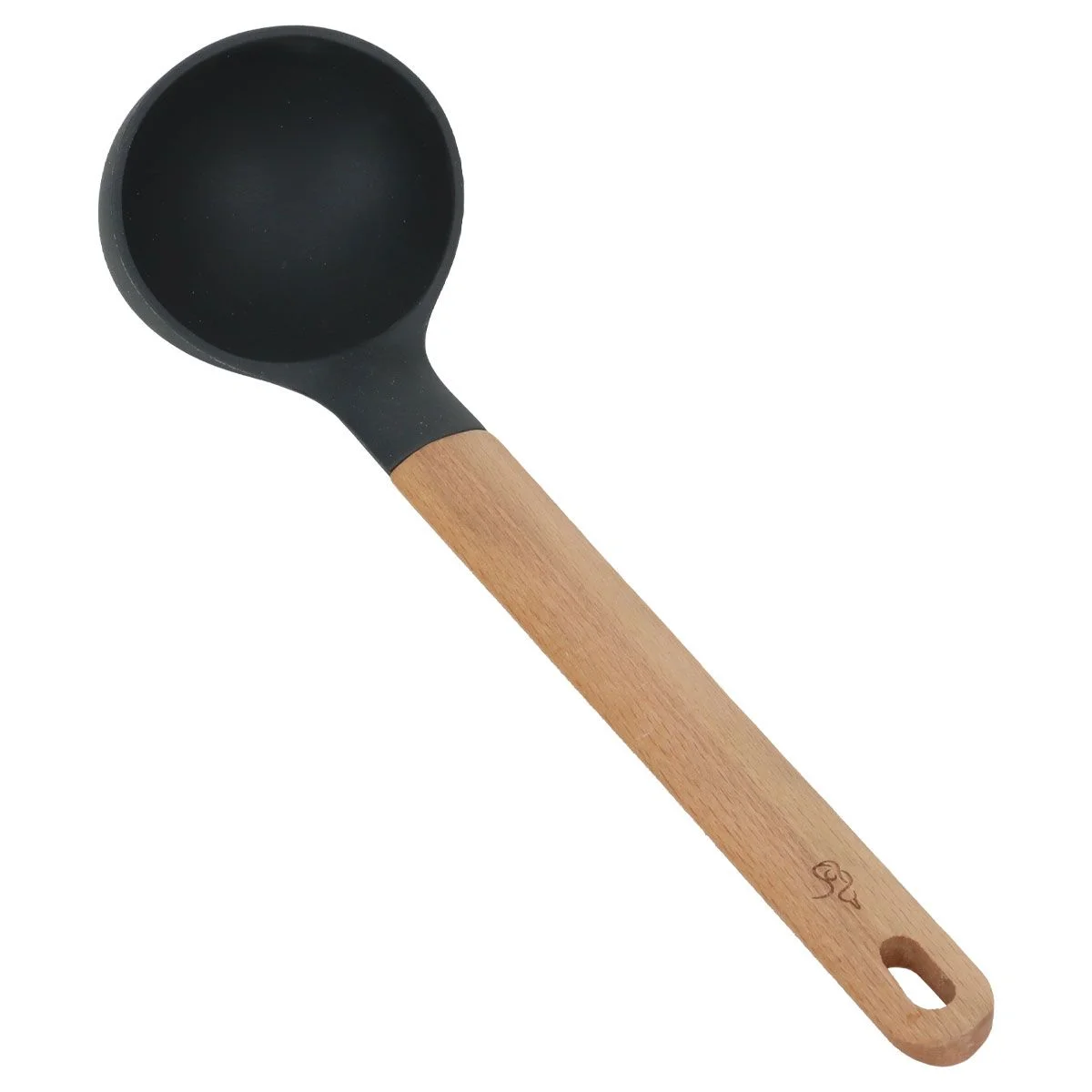 Silicone soup spoon with wooden handle