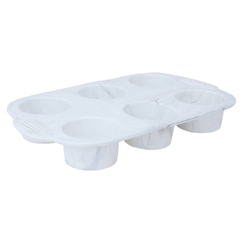 Classic 6-Piece Rectangular Silicone Cupcake Mold Small White Marble