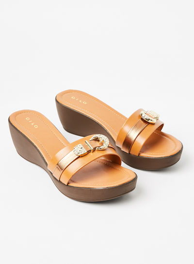 صندل كاجوال بكعب عريض Brown