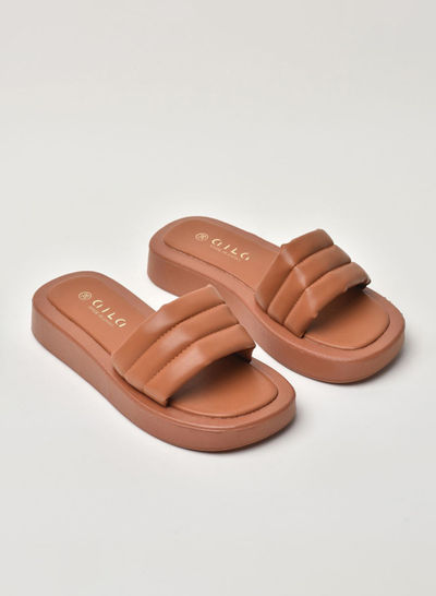صندل بنعل سميك وحزام عريض ونمط مخطط Brown