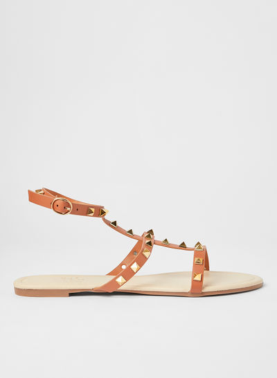صندل مزين بأربطة مطرزة Brown