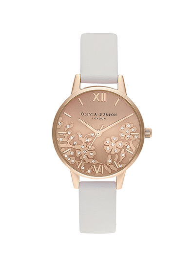 Women's Bejewelled Lace Pale Rose Gold Sunray & Stone Dial Watch