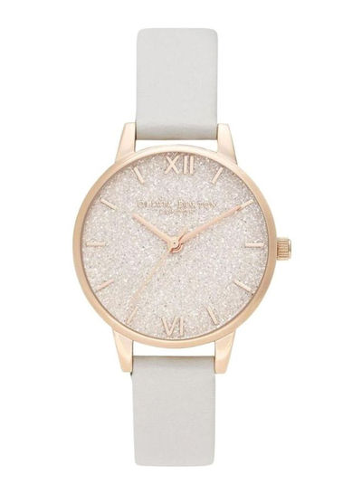 Women's Leather Glitter Bee Vegan Blush Analog Watch OB16GD50