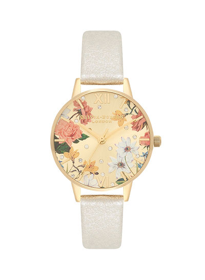 Women's Sparkle Pale Gold & Floral Dial Watch - OB16BF35