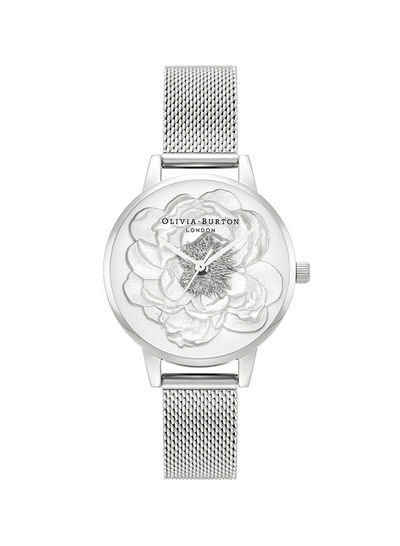 Women's Blossom Silver White Sunray & 3D Sparkle Blossom Dial Watch - Ob16Fs113