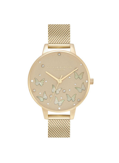 Women's Sparkle Butterfly Pale Gold & Faux Pearl & Stone Dial Watch - Ob16Mb37