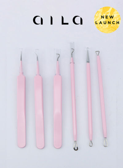 6-Piece Stainless Steel Acne Blackhead Remover Kit Pink