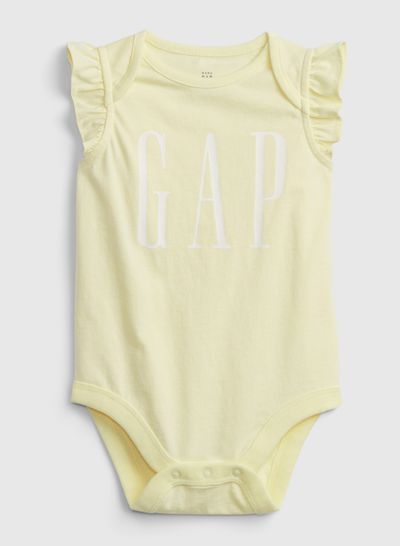 Logo Signature Branding Cap Sleeve Bodysuit Yellow