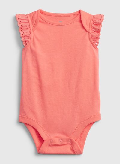 Solid Pattern Cap Sleeve Bodysuit Neon Coral Volt