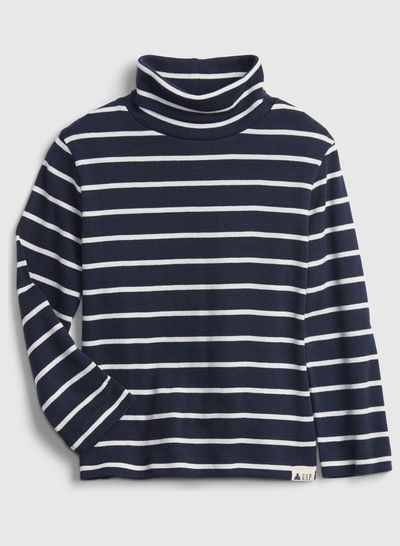 Toddler Mix And Match Turtle Neck Long Sleeve T-Shirt Navy White Stripe